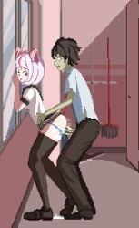 1boy 1girls 1male 1monster 2d 2d_(artwork) 2d_animation animated ass blue_panties cock corruption cum_on_ass deep_penetration dripping dripping_cum edit edited empty_eyes enjoying_sex female green_skin gwho heroine jashinn light-skinned_female light_skin loop looping_animation open_mouth panties pink_hair pink_ribbon pink_strand_of_hair pixel_animation pixel_art school school_uniform schoolboy schoolgirl sex sex_from_behind shoes skirt stall striped_panties syahata syahata's_bad_day thigh_highs thighs toilet uncensored uncensored_penis video_game video_game_character video_games white_hair window zombie zombie_boy