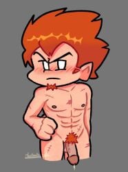 1boy artist_signature beard blushing dirtarts_nsfw dripping dripping_precum fnf friday_night_funkin ginger gray_background looking_at_another male male_only newgrounds nude nude_male orange_beard orange_hair orange_pubic_hair pale-skinned_male pale_skin pecs pectorals penis pico's_school pico_(newgrounds) precum pubic_hair serious serious_face tagme white_eyes