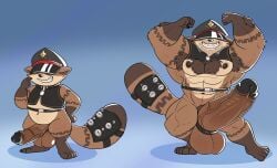 5_fingers 5_toes abs anthro arousal aroused aroused_male aroused_smile balls balls_ring ballsack bare_ass barefoot biceps big_balls big_penis bottomless canid canine clothing cock daddy erection feet flexing genitals glitchedweasel grin hat hat_over_eyes headgear headwear hi_res horny horny_male huge_cock hyper hyper_genitalia hyper_penis kama_(zenless_zone_zero) male male_only mammal mihoyo muscles muscular muscular_anthro muscular_male navel nipples oversized_balls peaked_cap pecs penis plantigrade raccoon_dog smile tanuki topwear vein veiny_penis vest zenless_zone_zero