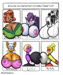 amphibian animal_crossing anthro bat bear big_breasts breasts brown_body female fifi_la_fume frog gigi_(animal_crossing) glados group huge_breasts jovi_cap julie_bruin lagomorph leporid machine mammal mephitid mira_(animal_crossing) nintendo portal_(series) purple_body rabbit robot rouge_the_bat sega skunk sonic_(series) sonic_the_hedgehog_(series) tiny_toon_adventures valve warner_brothers white_body yellow_body