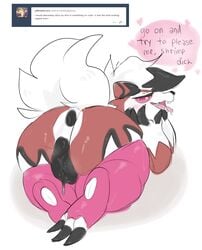 1girls animal_genitalia animal_pussy anus ass canine_pussy claws clothing domination female female_pokemon femdom furry heart hexeix legwear lycanroc midnight_lycanroc nintendo pokemon pokemon_sm pussy rubber speech_bubble stockings teasing text thick_thighs video_games