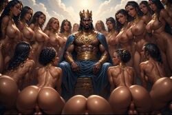 ai_generated anus ass big_ass big_breasts big_butt breasts clothed_male_nude_futa clothing dark-skinned_futa dark-skinned_male dark-skinnedsub futanari harem intersex king male male_on_futa nude nude_futa nudity