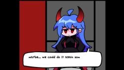 animated anon blue_hair clothed_female_nude_male clothed_sex cum_in_pussy cum_inside demon_girl demon_horns dialogue fnf_mod fnf_mods fnf_oc friday_night_funkin friday_night_funkin_mod heavenly_devilish hoodie long_hair lying_on_back missionary_position moaning muetzi muzumi_thorns oc original_character red_eyes sex skirt sound spread_legs sprite_edit straight succubus succubus_horns tagme thighhighs vaginal_penetration video