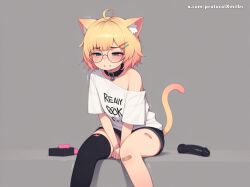 1girl ahegao ai ai_assisted ai_generated animal_ear_fluff animal_ears bangs blunt_bangs blush breasts dildo dildo_riding dildo_sitting english_text female_masturbation hair_ornament masturbation object_insertion open_mouth orgasm orgasm_face sex_toy simple_background small_breasts socks solo spot_color sweat tail tiger_ears tiger_girl tiger_tail trembling vaginal_object_insertion virtual_youtuber vtuber
