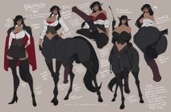 animal_ears animal_penis black_hair black_thighhighs breasts centaur cleavage english_text female full-package_futa futanari glass highres holding holding_riding_crop horse_ears horse_penis huge_cock intersex long_hair long_legs multiple_views original penis riding_crop skirt taur thighhighs very_long_hair william_mai