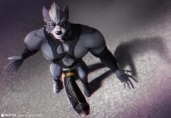 1boy anthro balls boots canid canine canis cockring eyepatch foreskin furry furry_ears furry_only high_angle huge_cock humanoid_penis hyper hyper_penis jewlery male male_only muscular muscular_male nintendo nipples penis rings shiny_penis smug solo star_fox uncircumcised vikifox_(artist) wolf wolf_o'donnell