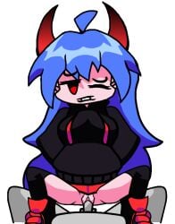animated anon biting_lip blue_hair clothed_female_nude_male clothed_sex demon_girl demon_horns fnf_mod fnf_mods fnf_oc friday_night_funkin friday_night_funkin_mod heavenly_devilish hoodie long_hair lying_on_back missionary_position moaning muetzi muzumi_thorns oc original_character red_eyes self_upload sex skirt spread_legs sprite_edit straight succubus succubus_horns thighhighs vaginal_penetration