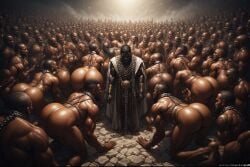 ai_generated ass big_ass big_butt chains collars dark-skinned_male dark-skinnedsub huge_ass implied_homosexuality implied_yaoi king kneeling male male_only multiple_males sex_slave