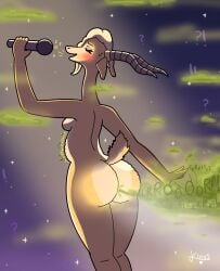 anthro ass bloated_belly blush butt_focus disney embarrassed fart farting female female_only gazelle gazelle_(zootopia) gurgle gurgling gurgling_noise klovs long_neck nude nude_female panties shart singing stomach_growling stomach_noises waving_hand zootopia