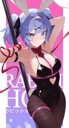 1girls absurdres animal_ears aqua_eyes aqua_hair armpits arms_up black_leotard blush bow breasts closed_mouth covered_navel fake_animal_ears fake_tail female fishnet_thighhighs fishnets hair_between_eyes hair_clips hair_ornament hairband hatsune_miku heart heart-shaped_pupils highres leotard long_hair looking_at_viewer medium_breasts miku_day pink_background playboy_bunny pole presenting_armpit rabbit_ears rabbit_hole_(vocaloid) rabbit_tail red_bow smile solo symbol-shaped_pupils tail thigh_strap thighhighs vocaloid weimiaw white_hairband