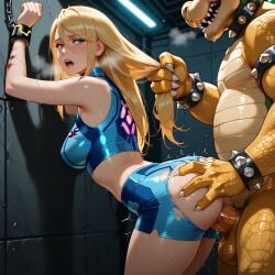 1boy 1girls afraid against_wall ai_generated bare_shoulders big_cock blonde_hair bowser breasts chained clapping_cheeks crop_top crossover crying defeated dominant_male dominated dominated_male domination dungeon female game_over grabbing grabbing_ass grabbing_from_behind grabbing_hair hair_down handcuffed heavy_breathing heroine_in_trouble human human_on_anthro humiliated humiliation injured male male/female mario_(series) metroid midriff monster_on_female monster_rape muscular muscular_male painful penetration penis pussy raped reptile ripped_clothing rough_sex samus_aran scalie scratch_marks scratches sex shorts standing_sex submissive submissive_female super_smash_bros. sweat sweating sweaty tears thighs torn_clothes vaginal_penetration vaginal_sex wounded zero_suit_samus