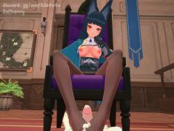 3d 3d_animation animated black_hair black_panties boobs_out breasts breathing cat_ears catgirl chair clothed clothed_female_nude_male dick female foot_fetish footjob fox_ears fox_girl gloves hoshimi_miyabi koikatsu laying_on_ground longer_than_10_seconds looking_at_viewer pantyhose penis red_eyes sitting tagme tits_out video voice_acted za_cherry zenless_zone_zero