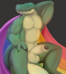 balls crocodile crocodilian erection gay_pride jetshark looking_at_viewer male penis rainbow rainbow_flag rainbow_symbol reptile scalie solo uncut yaoi