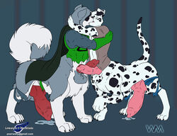 2boys animal_genitalia animal_penis balls canine closed_eyes clothing dalmatian diphallia diphallism duo duo_focus erection frontal_taur_balls frontal_taur_genitals frontal_taur_penis frottage fur hyper hyper_penis kissing malamute male male_focus male_only mammal mask multi_balls multi_genitalia multi_penis muscular muscular_male penis precum sex spots spotted_balls spotted_fur superhero taur torn_clothing triphallia wolfblade wuffamute yaoi