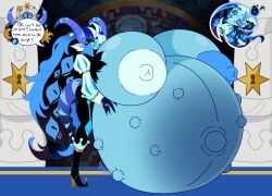 blue_body blue_nipples breasts english_text female horn huge_breasts jester pregnant pregnant_female rule_63 shadow_milf_cookie shadow_milk_cookie white_nipples