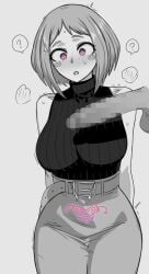 1boy 1girls big_breasts blush censored female hypnosis imminent_sex male medium_hair mind_control moaning my_hero_academia ochako_uraraka penis ryuugu tattoo thick_thighs thighs