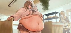 2025 2d 2d_(artwork) 3girls absurd_res absurd_resolution absurdres alternate_ass_size alternate_body_size alternate_breast_size anis_(nikke) apron bangs bangs_between_eyes bare_belly bare_midriff bbw belly belly_focus belly_folds belly_overhang belly_rolls bending_forward bending_over beret big_belly big_breasts big_hips big_legs big_thighs black_beret black_booty_shorts black_coat black_fingerless_gloves black_gloves black_short_shorts black_shorts black_thighhighs blush blush_lines bob_cut booty_shorts bra bread bready_(nikke) breasts brown_eyes brown_eyes_female brown_fingernails brown_hair brown_hair_female brown_miniskirt brown_nail_polish brown_nails brown_neckerchief brown_sailor_collar cafe candy candy_in_mouth ceiling_light cellulite chubby chubby_belly chubby_female cleavage cleavage_cutout cleavage_overflow clothed clothed_female clothing_cutout coat color colored cowboy_shot crop_top cropped_shirt detailed_background digital_media_(artwork) door doorway double-parted_bangs dutch_angle eating eating_candy eating_food elegg_(nikke) exposed_belly exposed_fat_belly exposed_midriff eyebrows_visible_through_hair eyeliner fat fat_belly fat_breasts fat_female fat_folds fat_legs fat_rolls fat_thighs feet_out_of_frame fingerless_gloves food food_in_mouth frilled_apron frills gigantic_belly gloves goddess_of_victory:_nikke hair_between_eyes hair_intakes hair_ribbon hand_on_chin hand_on_door hand_on_object hat hat_ornament hi_res high_resolution highres holding holding_candy holding_food holding_lollipop holding_object huge_belly huge_breasts huge_hips huge_legs huge_thighs indoors ineffective_clothing leaning leaning_forward lens_flare light-skinned_female light_skin lollipop lollipop_in_mouth long_sleeves looking_at_food looking_at_object looking_at_viewer looking_down looking_down_at_object looking_down_at_viewer love_handles low_twintails midriff_baring_shirt military military_hat military_uniform miniskirt morbidly_obese morbidly_obese_female muffin_top navel neckerchief obese obese_female object_in_mouth open_coat open_mouth orange_eyes orange_eyes_female outgrowing_clothes overweight overweight_female painted_fingernails painted_nails panorama peak plant pleated_skirt presiart ribbon_in_hair sailor_collar sailor_uniform scantily_clad serafuku shaded shift_up short_hair short_hair_female short_shorts short_twintails shorts skindentation skirt slight_blush ssbbw standing stretch_marks sucking sucking_lollipop thick_thighs thighhighs thighs_together thunder_thighs tied_hair trio trio_female twintails underboob undersized_clothes undersized_topwear uniform unzipped unzipped_skirt video_game_character video_games waist_apron wardrobe_malfunction white_apron white_beret white_bra white_crop_top white_hat white_serafuku wide_hipped_female wide_hips wide_thighs zettai_ryouiki