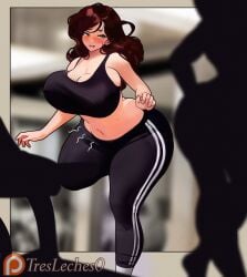 bra brown_hair clothing gym gym_uniform large_ass large_breasts post_vore tresleches0