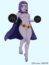 1girls 2024 barefoot belt blue_background breasts cartoon_network casual cloak dc dc_comics female female_only floating human magic nipples nude outerwear pale_skin purple_body purple_eyes purple_hair purple_skin pussy raven_(dc) short_hair tactical_nudity teen_titans zveno