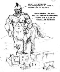 balls carriage centaur dialogue equid equid_taur equine european_mythology feral genitals gianttoby greek_mythology guide_lines horse human humanoid_taur imminent_vore macro male male_only mammal mammal_taur micro mohawk mountain muscular mythology nipples nude_male old_west penis solo taur town western