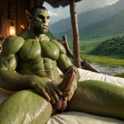 ai_generated bara big_muscle big_penis erection green_skin huge_cock ia_generated male muscular_male orc orc_male orced penis