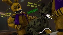 3boys 3d anal_sex animatronic anthro azzy_azphyr_(artist) bear cum cum_in_mouth cum_inside cum_on_face cumming_together cumshot dialogue ejaculation english_text fellatio five_nights_at_freddy's five_nights_at_freddy's_3 fnaf fredbear_(fnaf) from_behind furry gay green_body living_machine male male/male/male male_only male_penetrating male_penetrating_male moan moaning open_mouth penetration penis_in_mouth rabbit robot scottgames selfcest spitroast spring_bonnie_(fnaf) springtrap springtrap_(fnaf) tagme text threesome undead yellow_body