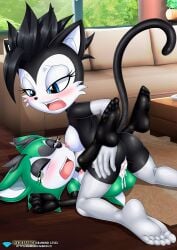 2girls anthro anus ass bbmbbf blush breasts closed_eyes clove_the_pronghorn diamond_level female female/female female_only gloves hershey_the_cat mobian_(species) mobius_unleashed nipples nude open_mouth palcomix pietros_secret_club pussy sega sex sonic_(series) sonic_the_hedgehog_(series) stockings tears teeth tongue tribadism yuri