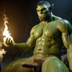 bara big_muscle big_penis erection green_skin huge_cock ia_generated male muscular_male orc orc_male orced penis