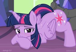 2017 absurdres alicorn animal_genitalia animal_penis blush crystal cum cum_on_body cutie_mark disembodied_penis equine equine_penis erection feathered_wings feathers female feral friendship_is_magic highres horn horsecock indoors looking_at_viewer male mammal multicolored_hair my_little_pony penis purple_feathers shutterflyeqd smile solo testicles twilight_sparkle_(mlp) unicorn_horn wings