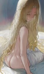 2025 ass bandaged_leg beautiful bed blonde_hair butt_crack buttcheeks closed_eyes cute detailed elden_ring gorgeous long_hair looking_back love naked nice_ass smiling