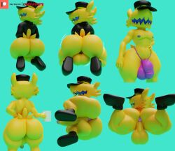 2023 3d_(artwork) 5_fingers a_hat_in_time anthro ass avian backsack balls big_butt bird black_clothing black_footwear black_headwear black_jacket black_shoes black_topwear camseven circumcised clothing container cup digital_media_(artwork) english_description erection eyeless feathers fingers footwear g-string genitals hand_on_hip headgear headwear hi_res holding_container holding_cup holding_object humanoid_genitalia humanoid_penis jacket male multiple_poses nude_anthro nude_male open_mouth penis perineum pink_clothing pink_underwear pose rear_view sharp_teeth sketch_page small_waist solo tail tail_feathers teeth the_conductor_(ahit) thick_thighs topwear underwear wide_hips yellow_body yellow_feathers