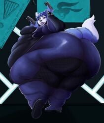 1girls anthro ass ass_bigger_than_head belly_rolls blue_fur breasts fat fat_arms fat_ass fat_folds fatfur fox furry gun hanging_belly huge_ass inksplot jelly_rolls jumpsuit krystal krystal_(star_fox) love_handles muffin_top nintendo obese overweight sagging_belly star_fox suit thunder_thighs two_tone_fur vixen white_fur