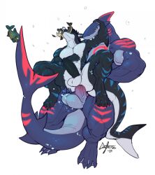 2021 4_toes abs anal anal_sex anthro anthro_on_anthro anthro_penetrated anthro_penetrating anthro_penetrating_anthro aquatic balls bite black_body black_penis black_scales blue_body blue_scales claws closed_eyes dated duo ear_piercing erection feet fin finger_claws fish fish_in_mouth genitals gills head_fin hi_res industrial_piercing larger_anthro larger_male male male/male male_penetrated male_penetrating male_penetrating_male multicolored_body multicolored_scales muscular muscular_anthro muscular_male muscular_thighs nightterror pecs penetration penile penile_penetration penis penis_in_ass piercing red_body red_scales scales sex shark sharp_teeth shoulder_bite signature simple_background size_difference smaller_anthro smaller_male striped_body striped_scales stripes tail tail_fin teeth toe_claws toes vein veiny_penis white_background white_body white_scales yellow_sclera ziggy_(dezo)