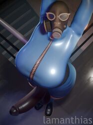 3d big_balls big_breasts big_penis fempyro futanari gas_mask lamanthias latex_suit looking_at_viewer solo_futa stretching tagme team_fortress_2 video_games