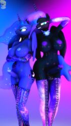 2017 3d anthro armwear balls boots breasts clothing dickgirl duo equine erection footwear friendship_is_magic futanari gbrushandpaint gloves grumpy hi_res horse intersex legwear mammal my_little_pony nightmare_moon_(mlp) nipples penis princess_luna_(mlp) rubber smile source_filmmaker wide_hips wings