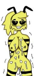 bee_girl bweswees_bizznip colorbox_(mustard) cum eyelashes incredibox insect_girl naked_female slim_girl white_background yellow_hair yellow_skin