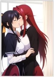 2girls ai_generated akeno_himejima flirting girl_on_girl high_school_dxd kissing lesbian_couple lesbian_domination lesbian_kiss lesbian_sex lovers rias_gremory yuri yuri yuri