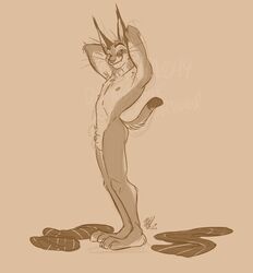 balls caracal erection feet feline invalid_tag kodalynx male male_only mammal nicnak044 nude peaking penis pinup pose sketch smile smirk stripped striptease