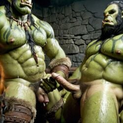 bara big_muscle big_penis erection green_skin huge_cock ia_generate male muscular_male orc orc_male orced penis