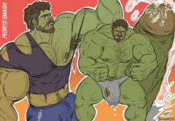 armpit armpit_hair balls bara beard big_penis bigthortita boner bulge cum erection erection_under_clothes facial_hair growth hulk hulked_out male male_only marvel muscle_growth muscles muscular orgasm pedro_pascal penis real_person ripped_clothing solo solo_male