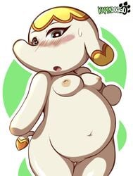 2017 animal_crossing anthro blush breasts elephant female kappadoggo mammal margie_(animal_crossing) nintendo nipples nude open_mouth overweight pussy simple_background solo video_games