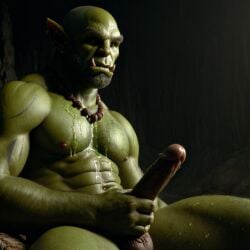 ai_generated bara big_muscle big_penis erection green_skin huge_cock ia_generated male muscular_male orc orc_male orced penis