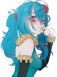 basedbinkie blood blood_on_face blue_hair clown clown_girl clown_makeup pink_eyes pipi_(basedbinkie) tagme