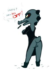 alligator anthro anus ass bea_(nitw) bottomless cigarette clothed clothing crocodile crocodilian english_text night_in_the_woods pussy reptile scalie solo text upskirt