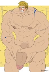 balls bara big_penis bigthortita blush boner erection growth luke_sullivan male male_only muscle_growth muscles muscular penis ripped_clothing solo solo_male street_fighter