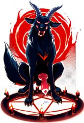 ai_generated canine_penis cookie-girl demon_horns demonic fangs feral hellhound magic_circle male_only paws summoning summoning_circle wolf wolf_ears wolf_tail