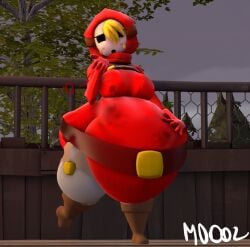 big_breasts big_thighs blowing_kiss huge_ass huge_belly lara_(mobiustheice) loving_gaze md002 mobiustheice red_clothes shy_gal super_mario_bros. vore vore_belly walking