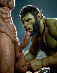 ai_generated bara big_muscle big_penis erection green_skin huge_cock ia_generated male muscular_male orc orc_male orced penis