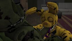 2boys animated animatronic azzy_azphyr_(artist) closed_eyes fellatio five_nights_at_freddy's five_nights_at_freddy's_3 fnaf gay green_body living_machine male male/male male_only open_mouth rabbit robot scottgames sex spring_bonnie_(fnaf) springtrap sucking_penis tagme video yellow_body