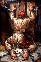 1boy ai_generated chains collar cum_in_ass dripping_cum gay hands_above_head male male_only odinseye slave tagme whip_marks